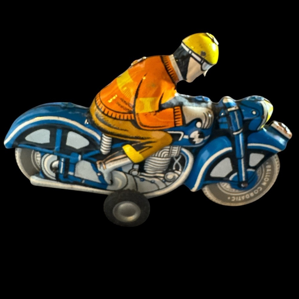 Vintage litho original motorcycle by Balloon- friction toy Works! See pics!